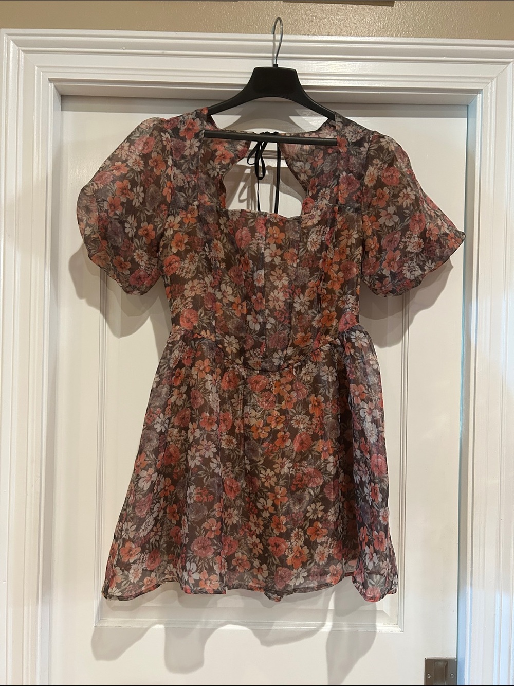 Lost + Wander Floral Mini Dress in Black, Pink, Orange